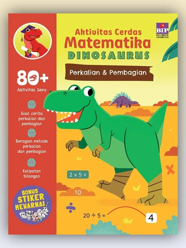 Sampul buku Aktivitas Cerdas Matematika Dinosaurus Perkalian dan Pembagian